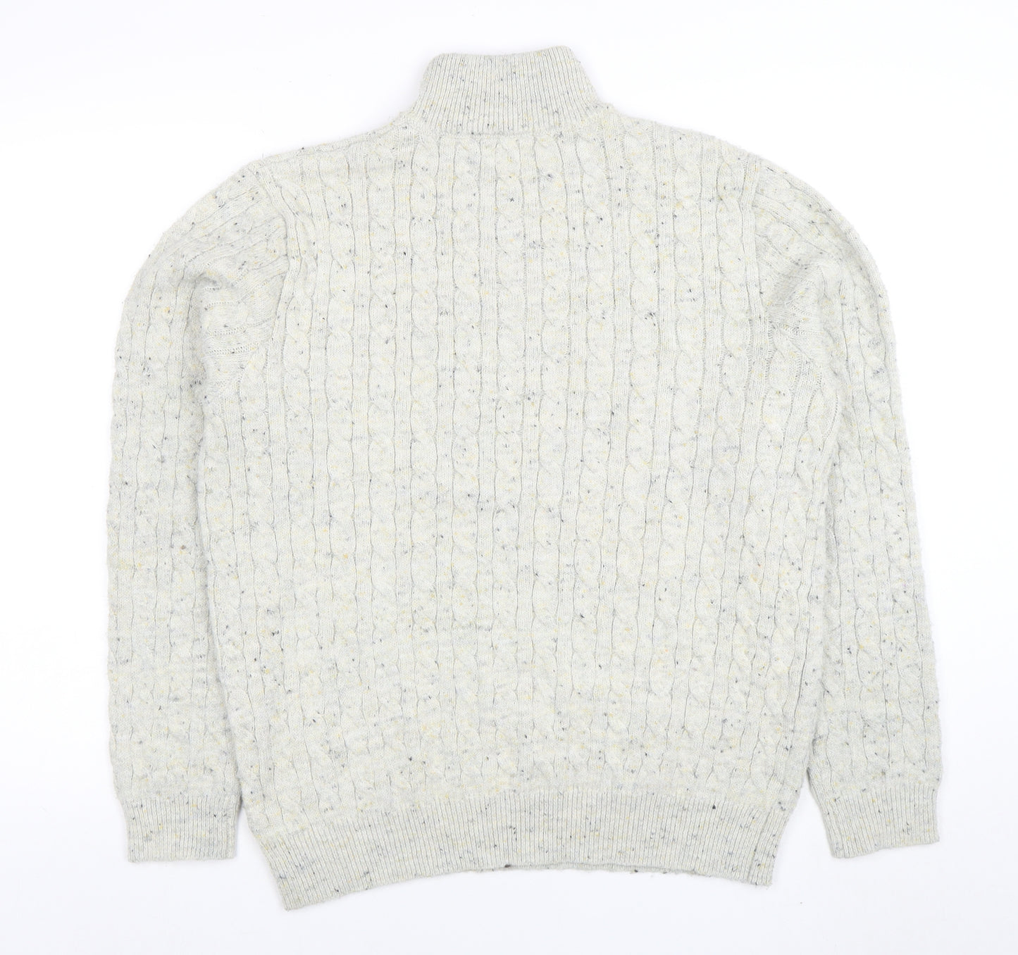 TU Men’s Grey Cable-Knit 1/4 Zip High Neck Jumper Size L