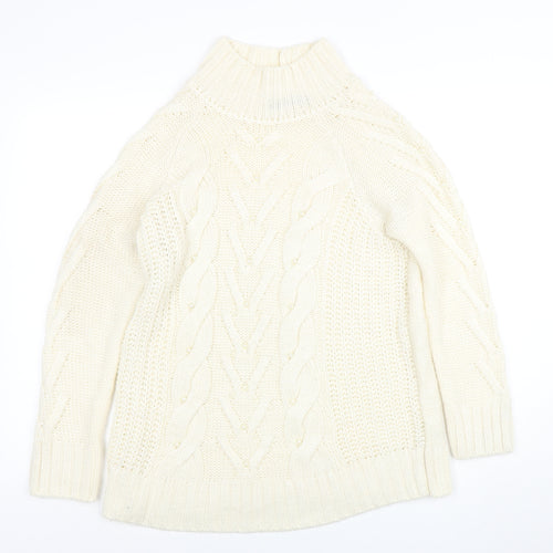 Marks and Spencer Women Ivory Roll Neck Cable-Knit Jumper M