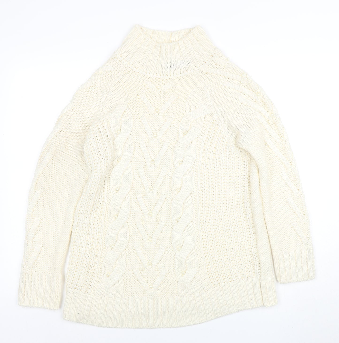 Marks and Spencer Women Ivory Roll Neck Cable-Knit Jumper M