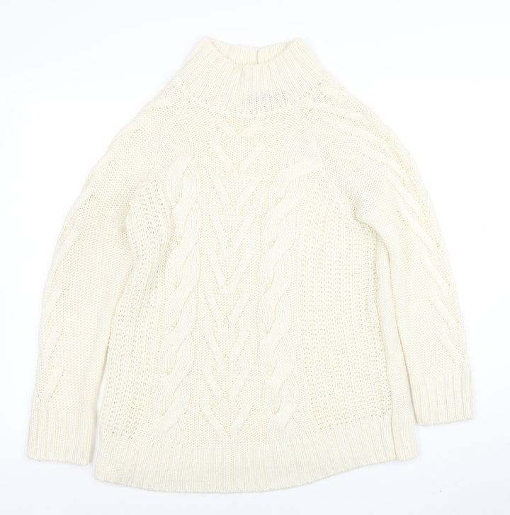 Marks and Spencer Women Ivory Roll Neck Cable-Knit Jumper M