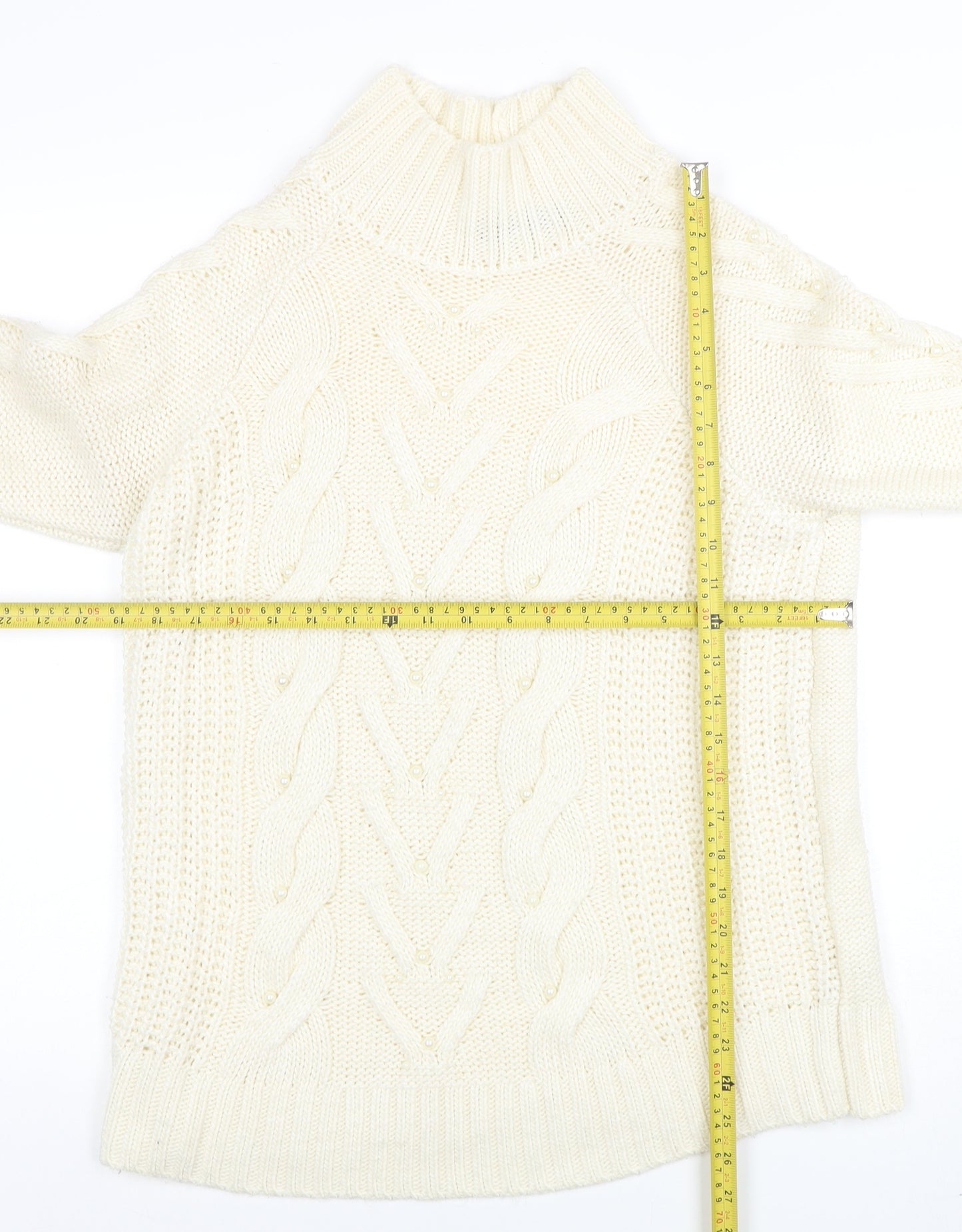 Marks and Spencer Women Ivory Roll Neck Cable-Knit Jumper M