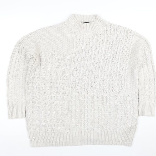Topshop Women’s Ivory Cable-Knit Mock Neck Jumper Size 8