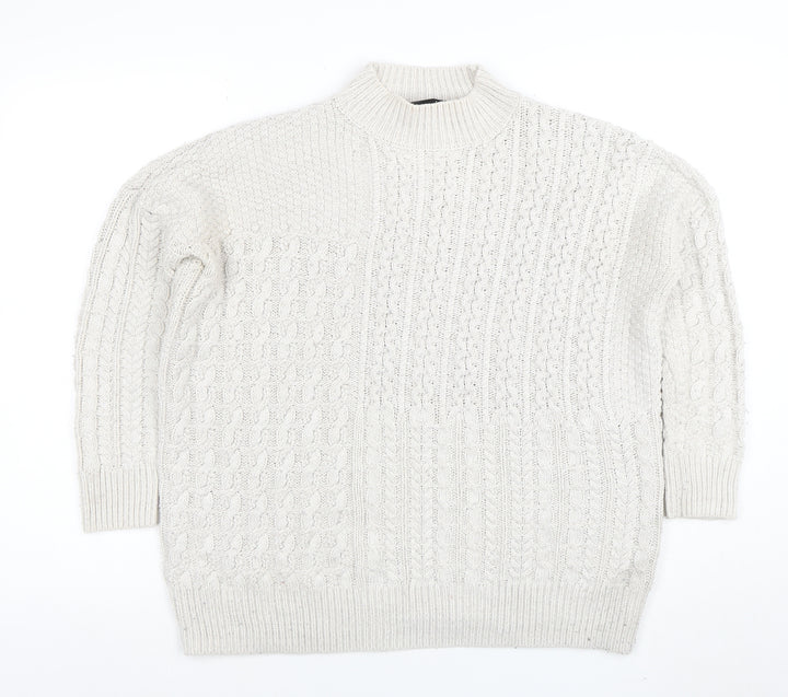 Topshop Women’s Ivory Cable-Knit Mock Neck Jumper Size 8