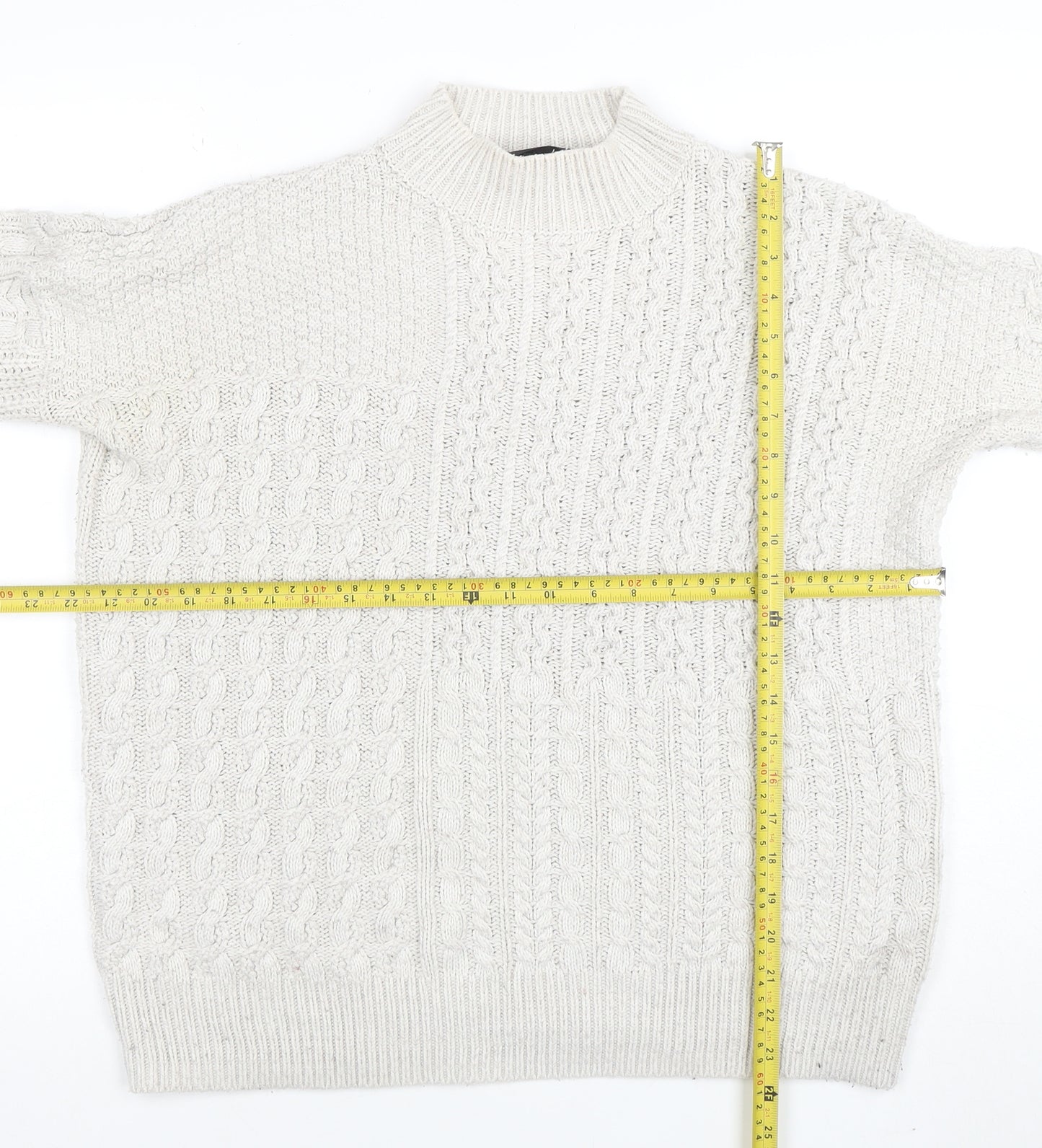 Topshop Women’s Ivory Cable-Knit Mock Neck Jumper Size 8