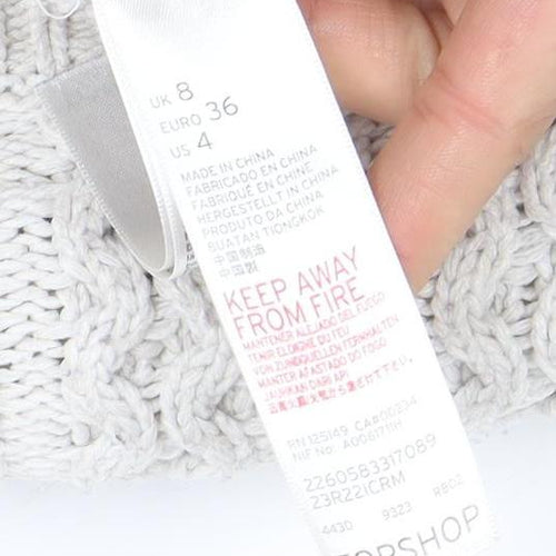 Topshop Women’s Ivory Cable-Knit Mock Neck Jumper Size 8