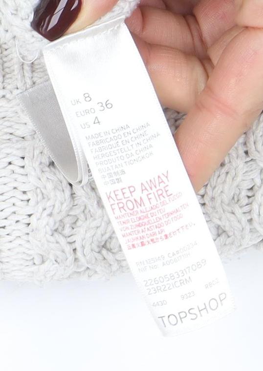 Topshop Women’s Ivory Cable-Knit Mock Neck Jumper Size 8