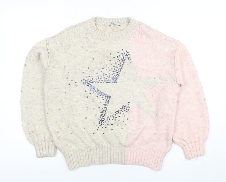 Next Womens Beige Star Rhinestone Knit Jumper Size 14