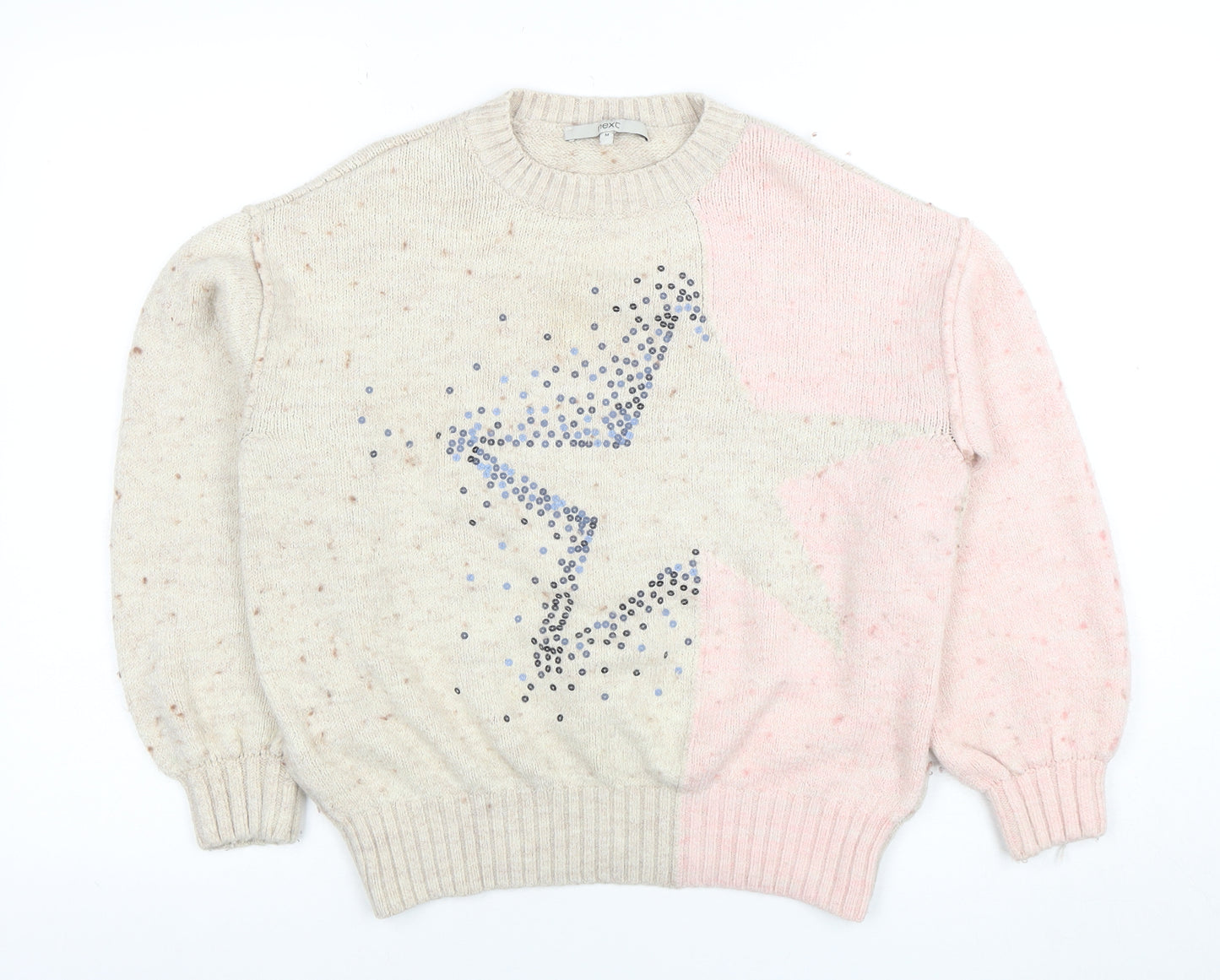 Next Womens Beige Star Rhinestone Knit Jumper Size 14