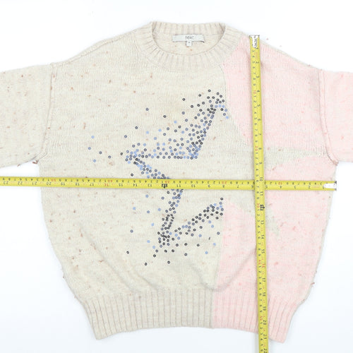 Next Womens Beige Star Rhinestone Knit Jumper Size 14