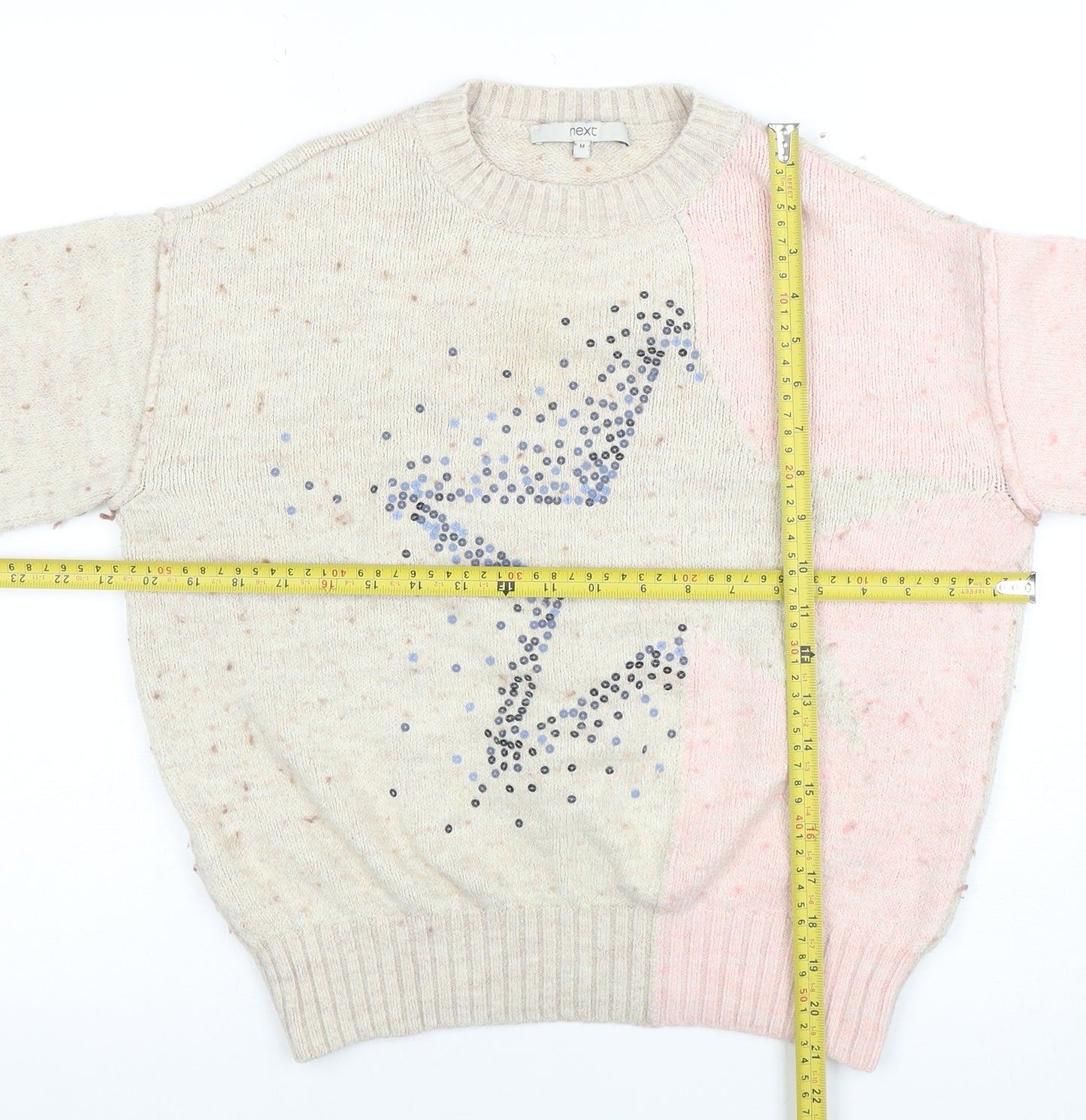 Next Womens Beige Star Rhinestone Knit Jumper Size 14