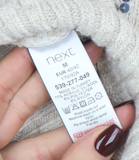 Next Womens Beige Star Rhinestone Knit Jumper Size 14