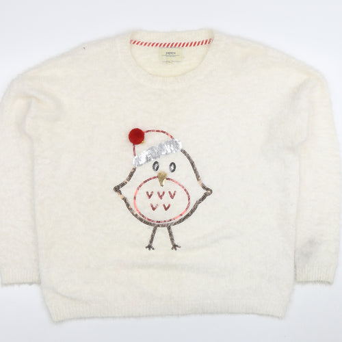 Papaya Women’s Ivory Christmas Robin Sequin Jumper XL
