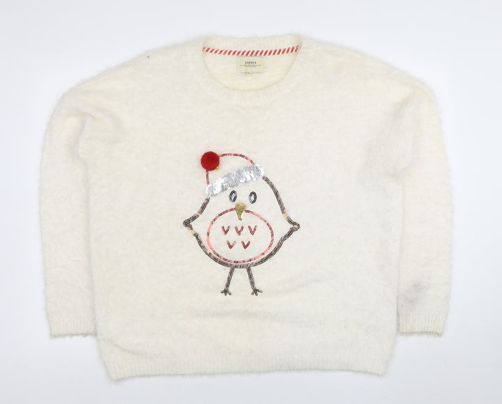 Papaya Women’s Ivory Christmas Robin Sequin Jumper XL