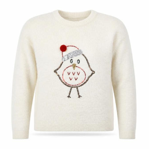 Papaya Women’s Ivory Christmas Robin Sequin Jumper XL
