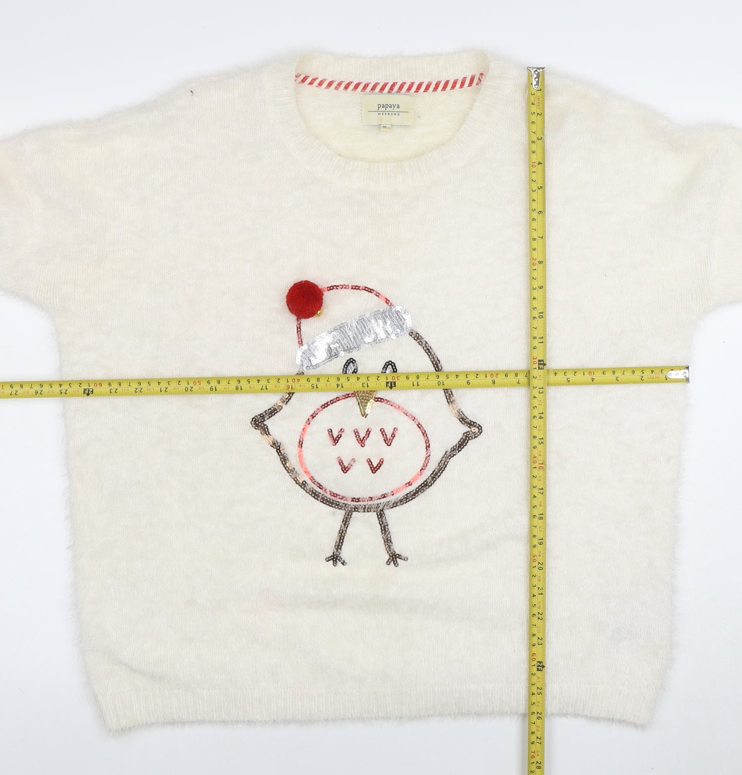 Papaya Women’s Ivory Christmas Robin Sequin Jumper XL