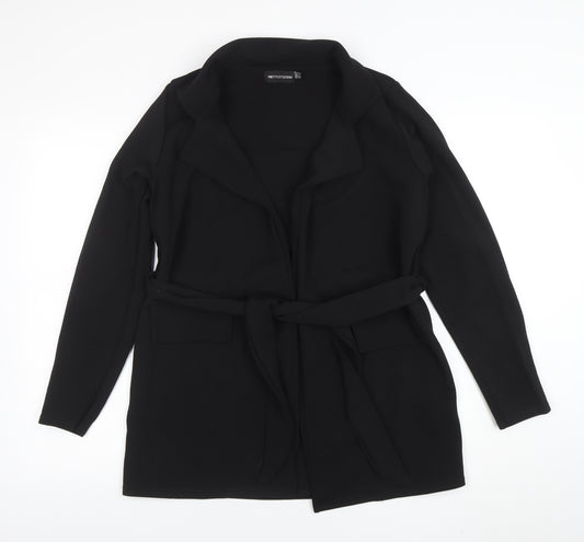 PrettyLittleThing Womens Black Belted Coatigan Size 12