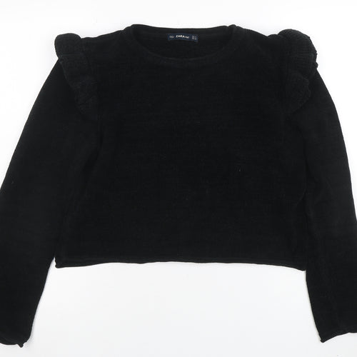 Zara Knit Women's Black M Ruffle Shoulder Long Sleeve Jumper