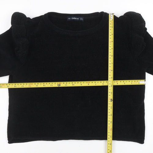 Zara Knit Women's Black M Ruffle Shoulder Long Sleeve Jumper