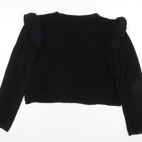 Zara Knit Women's Black M Ruffle Shoulder Long Sleeve Jumper
