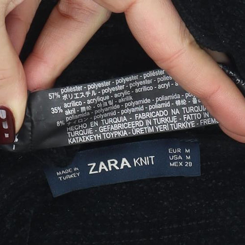 Zara Knit Women's Black M Ruffle Shoulder Long Sleeve Jumper