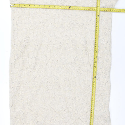Zara Women Beige Knit Bodycon Dress Size S Cowl Neck 3/4 Sleeve