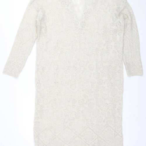 Zara Women Beige Knit Bodycon Dress Size S Cowl Neck 3/4 Sleeve