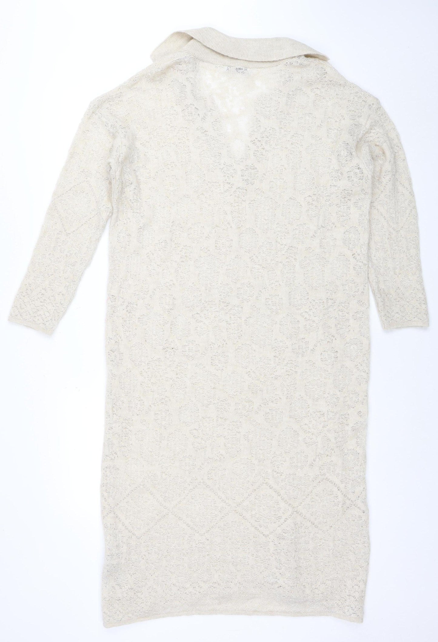 Zara Women Beige Knit Bodycon Dress Size S Cowl Neck 3/4 Sleeve