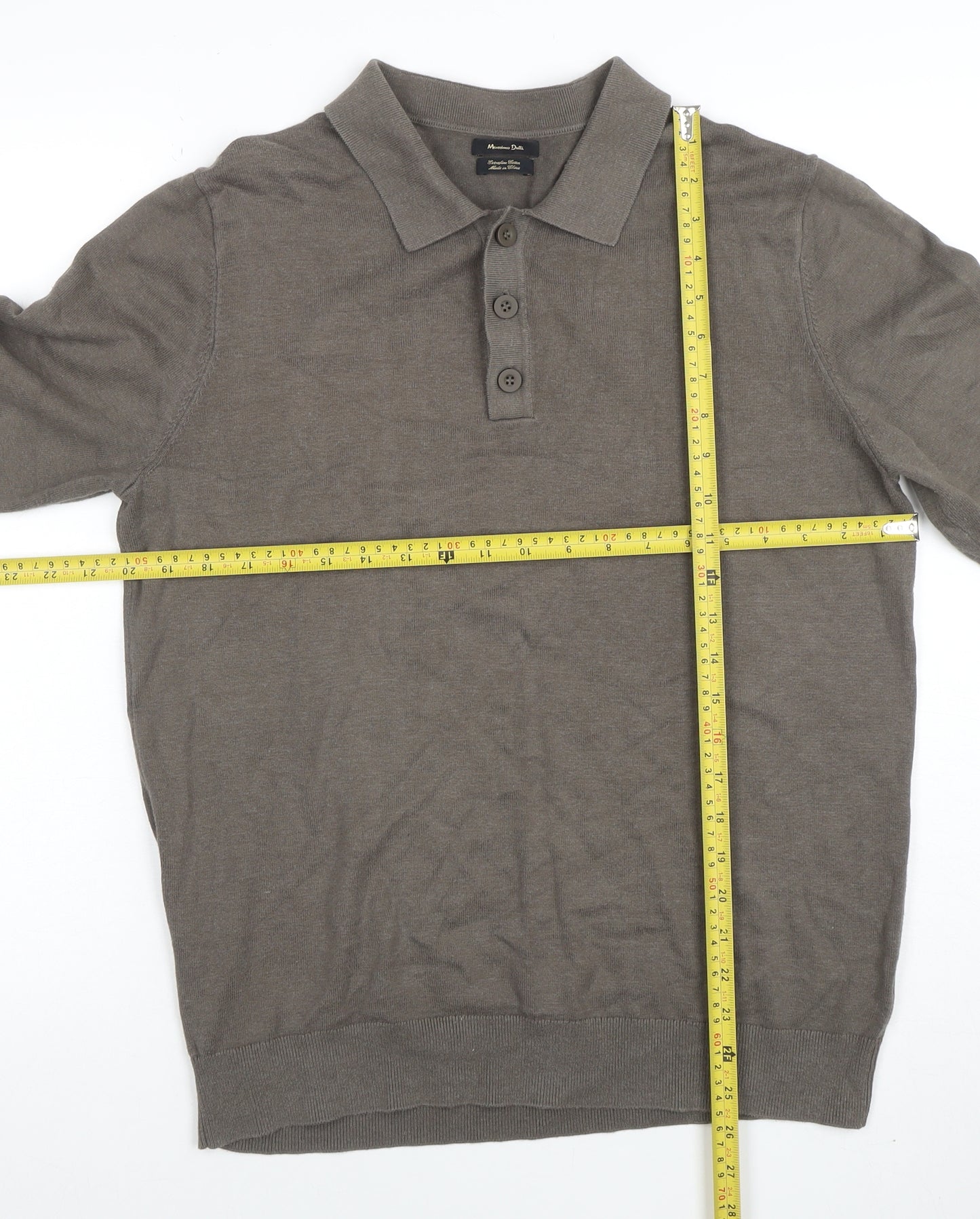 Massimo Dutti Men's Grey Cotton Collared Henley Jumper L