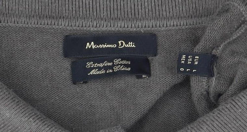 Massimo Dutti Men's Grey Cotton Collared Henley Jumper L