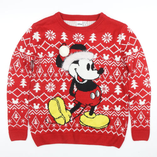 Disney Womens Red Mickey Mouse Christmas Jumper Size S