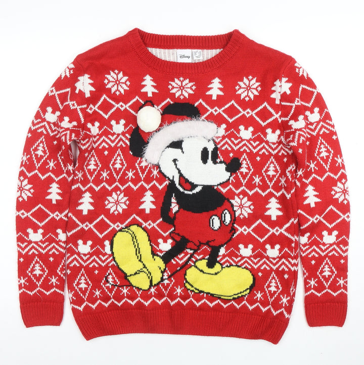 Disney Womens Red Mickey Mouse Christmas Jumper Size S