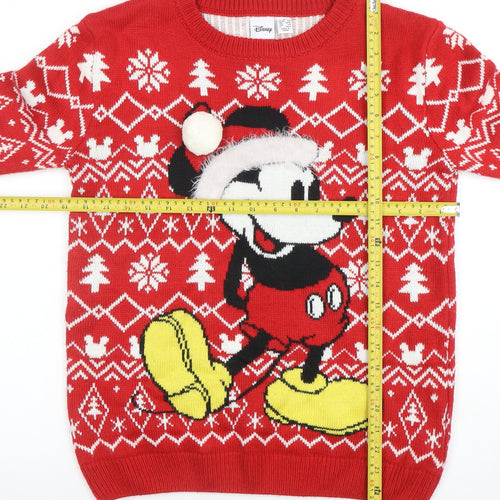 Disney Womens Red Mickey Mouse Christmas Jumper Size S