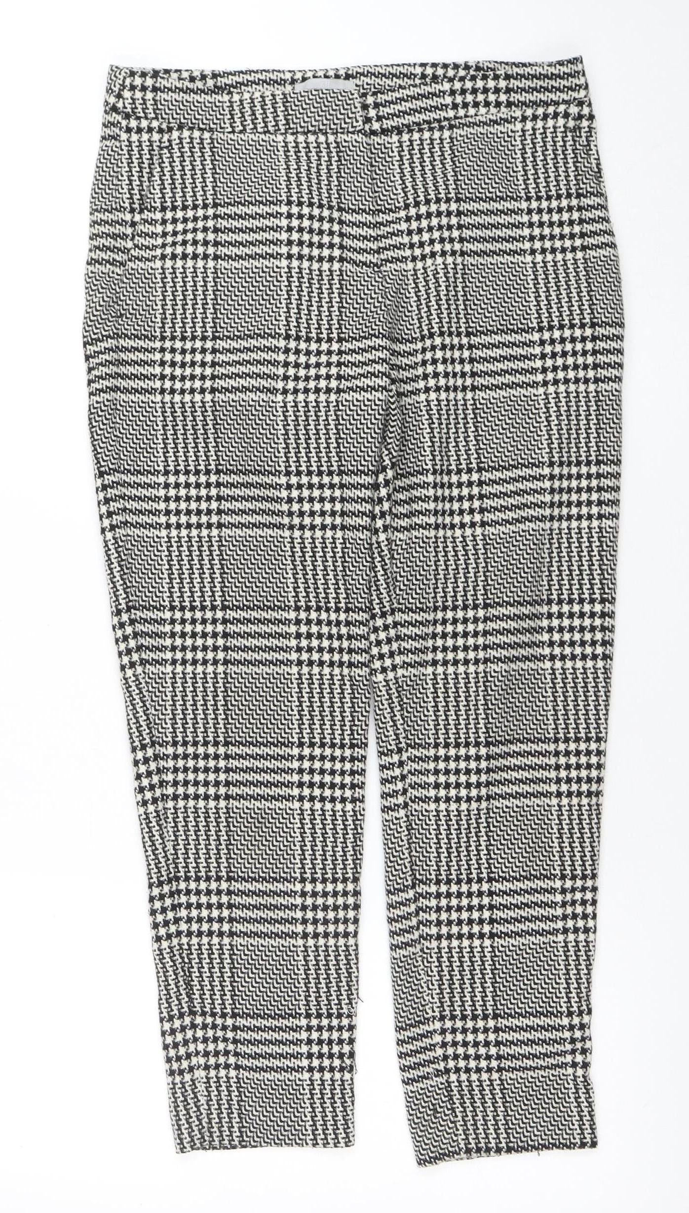 H&M Womens Black Check Slim Fit Trousers Size 8
