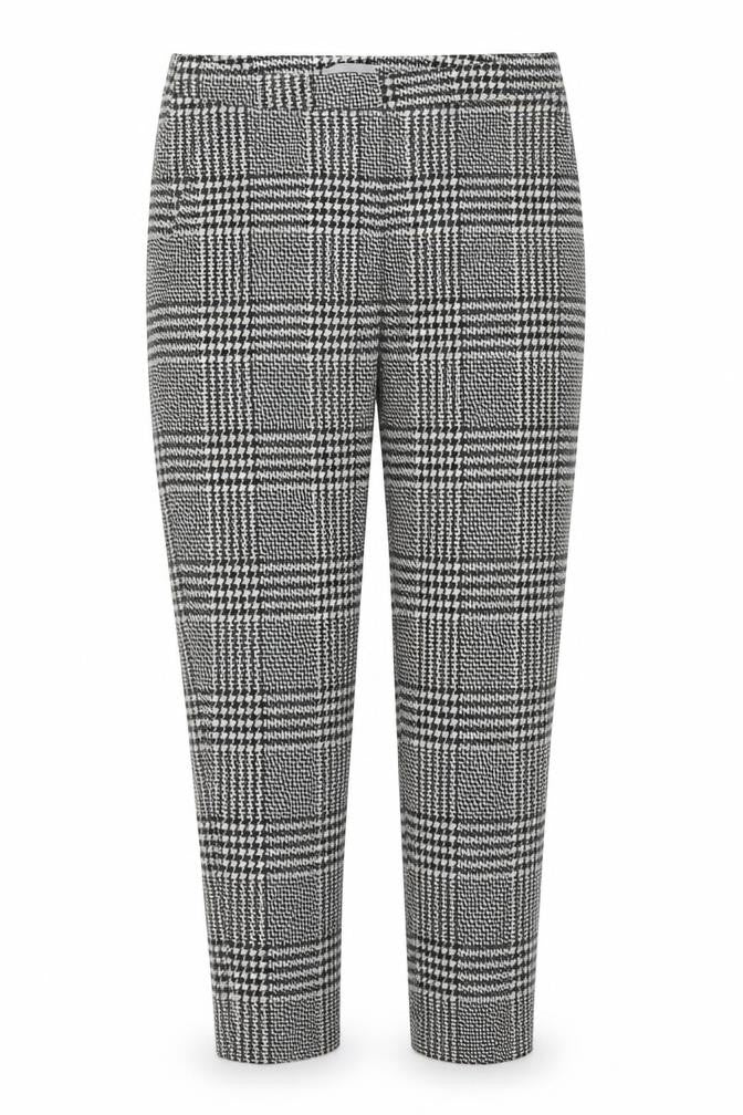 Front view of H&M women’s black check slim fit trousers, size UK 8