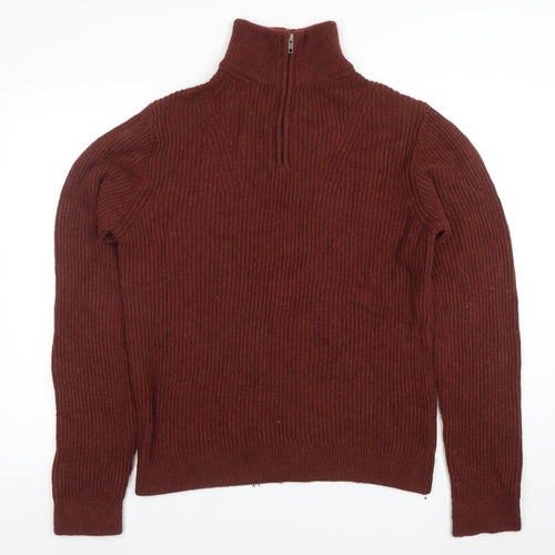 BAM Men's Brown Wool Bamboo High Neck Half Zip Jumper Size M