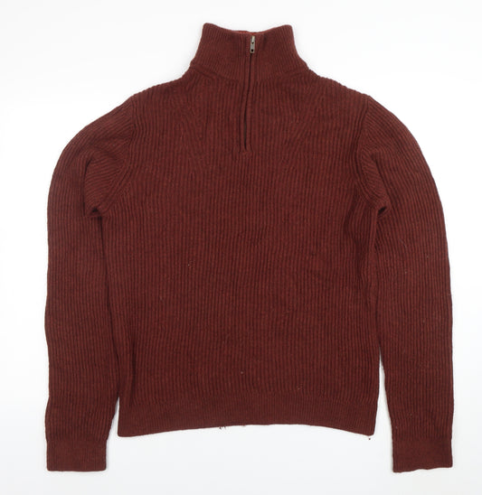 BAM Men's Brown Wool Bamboo High Neck Half Zip Jumper Size M