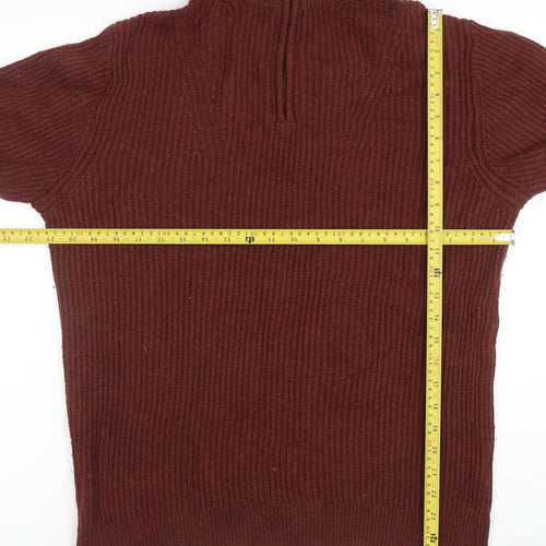 BAM Men's Brown Wool Bamboo High Neck Half Zip Jumper Size M