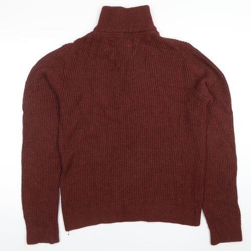 BAM Men's Brown Wool Bamboo High Neck Half Zip Jumper Size M