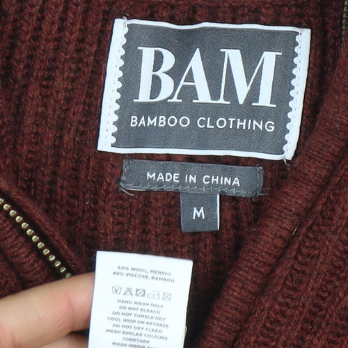 BAM Men's Brown Wool Bamboo High Neck Half Zip Jumper Size M
