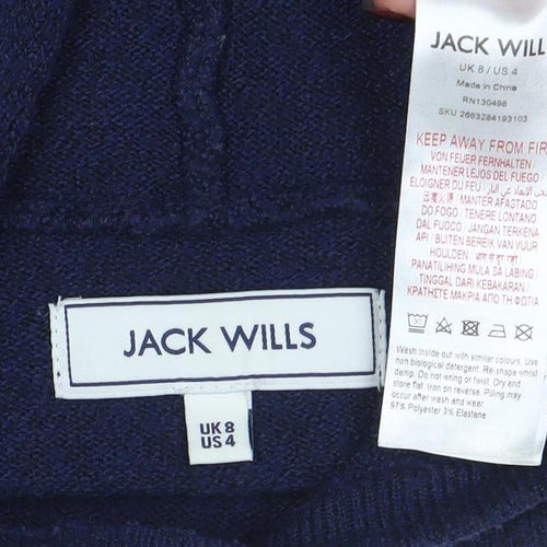 Jack Wills Women's Navy Blue Wool Blend Pullover Hoodie UK 8