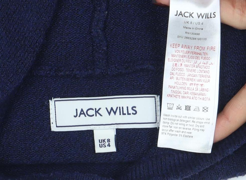 Jack Wills Women's Navy Blue Wool Blend Pullover Hoodie UK 8