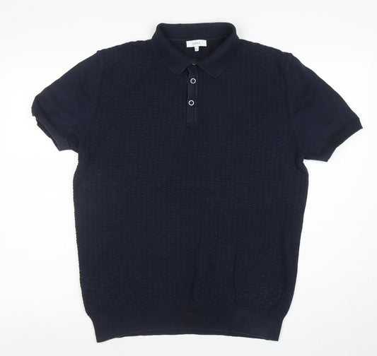 ARNE Mens Navy Blue Cotton Short Sleeve Polo Shirt Size L