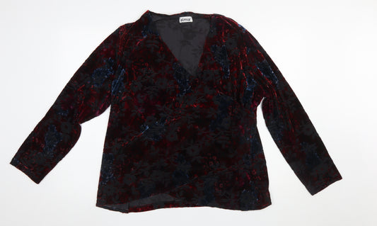 Almia Women Red Floral Velvet Wrap Blouse Long Sleeve Size 26