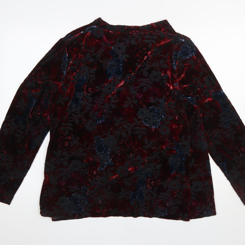 Almia Women Red Floral Velvet Wrap Blouse Long Sleeve Size 26