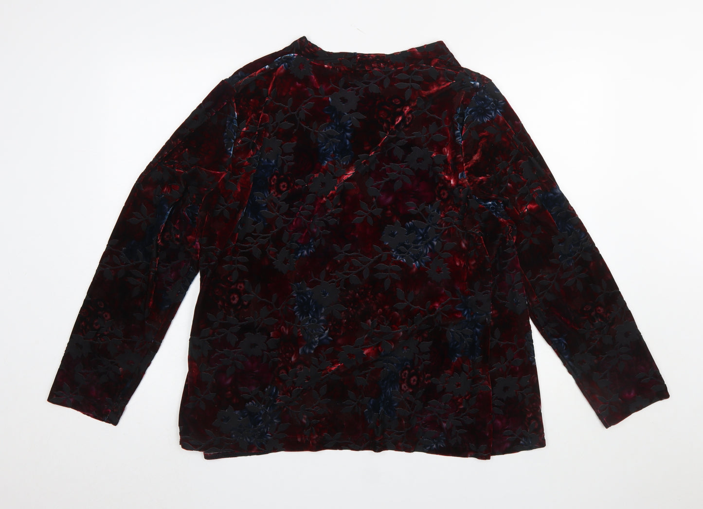 Almia Women Red Floral Velvet Wrap Blouse Long Sleeve Size 26