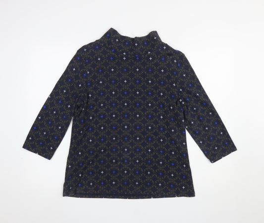 Seasalt Cornwall Womens Blue Geometric Tunic Top UK 14 Roll Neck 3/4 Sleeve