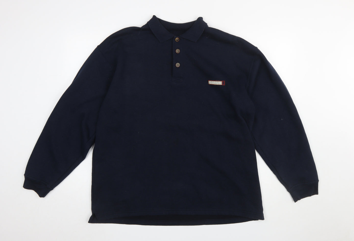 Giorgio Men's Blue Collared Henley Sweatshirt Size L