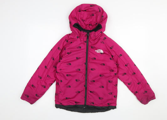 The North Face Girls Pink Hooded Puffer Jacket Size M Polyester Winter Coat