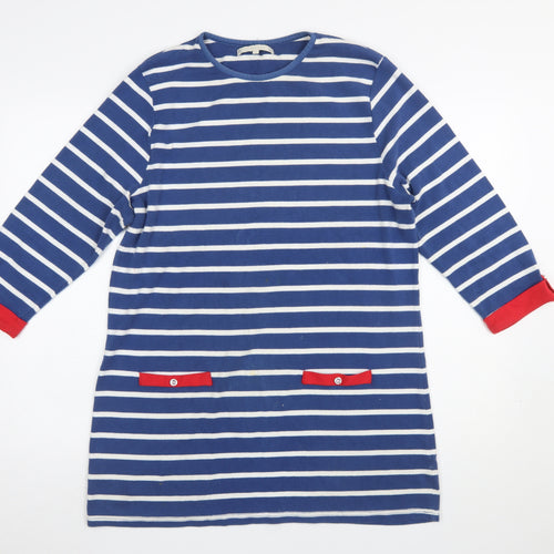 Lakeland Women Blue Striped Shift Dress Size 16 Long Sleeve Nautical