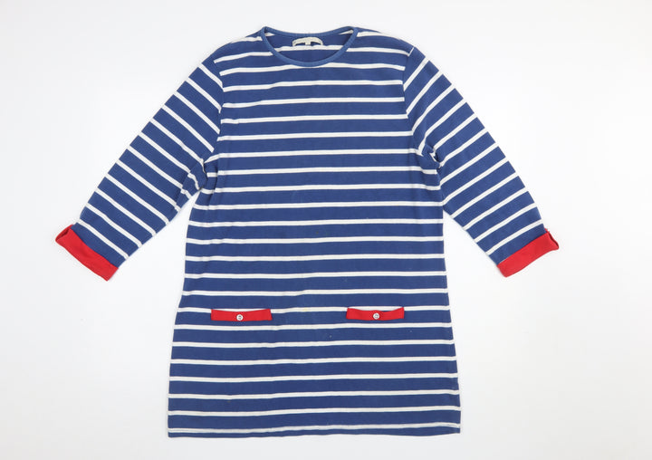 Lakeland Women Blue Striped Shift Dress Size 16 Long Sleeve Nautical
